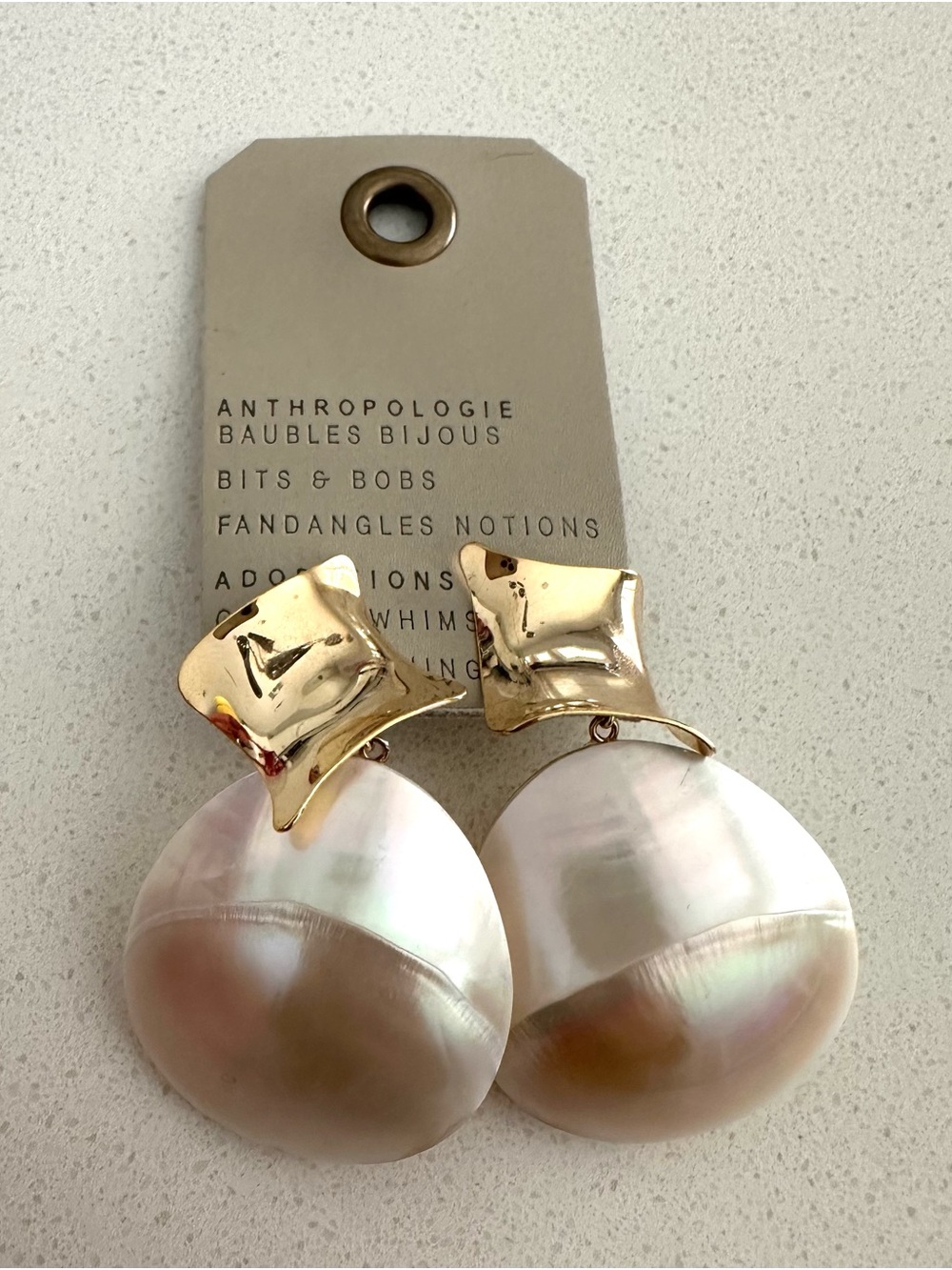 Anthropologie Gold-Tone Top with Iridescent Shell Drop Earrings